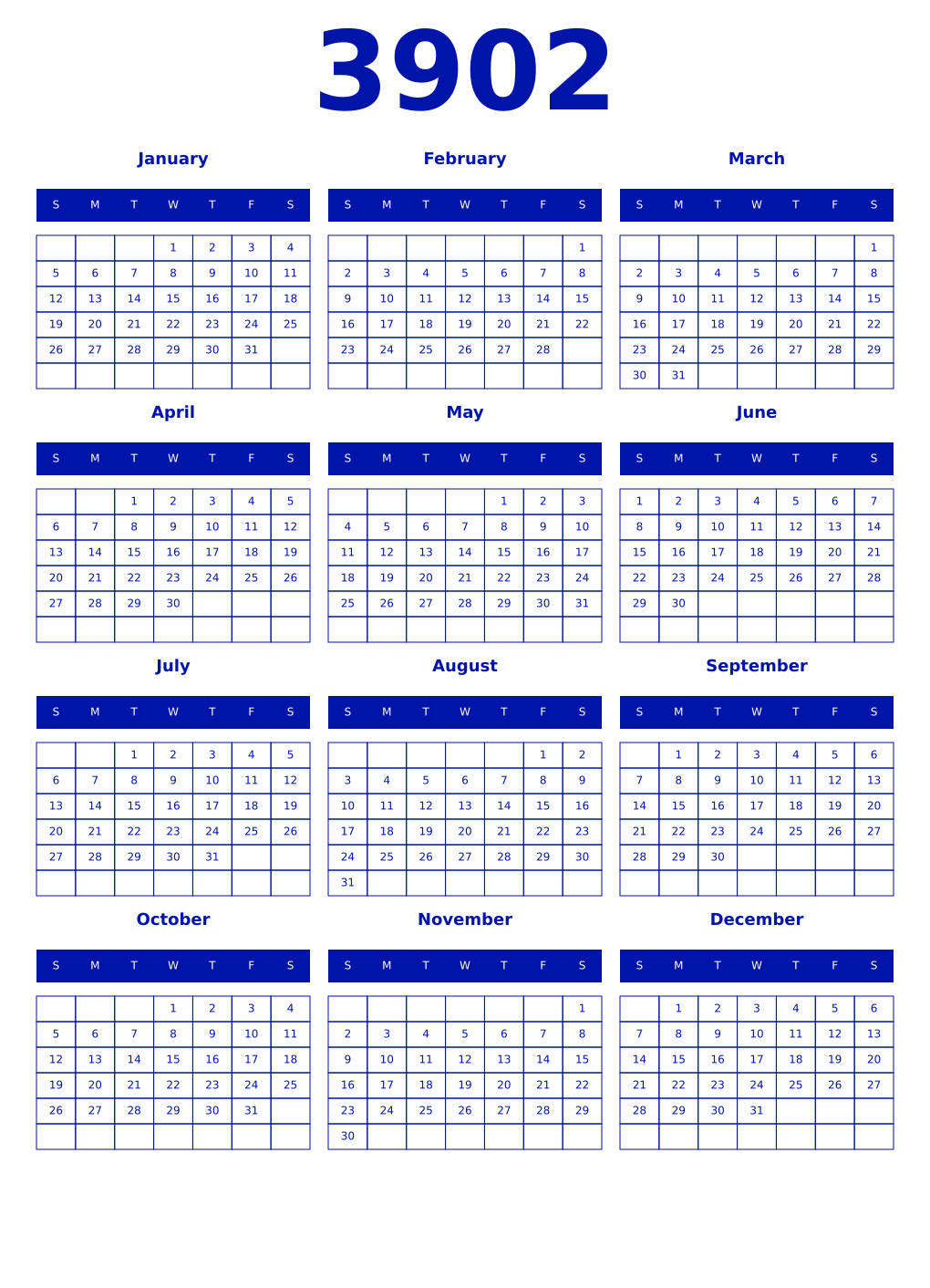 Printable 3902 Year Calendars zaffre