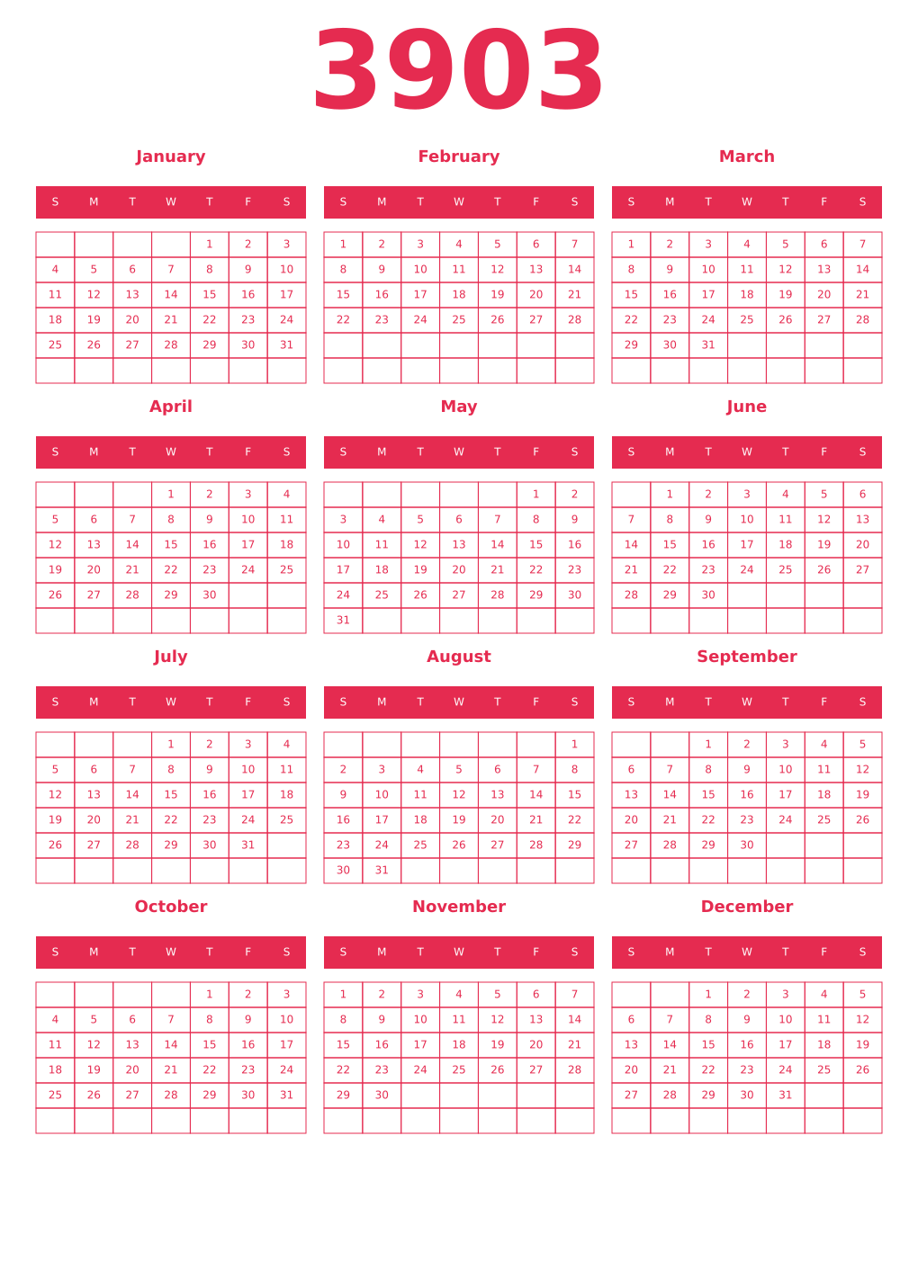 Printable 3903 Year Calendars amaranth