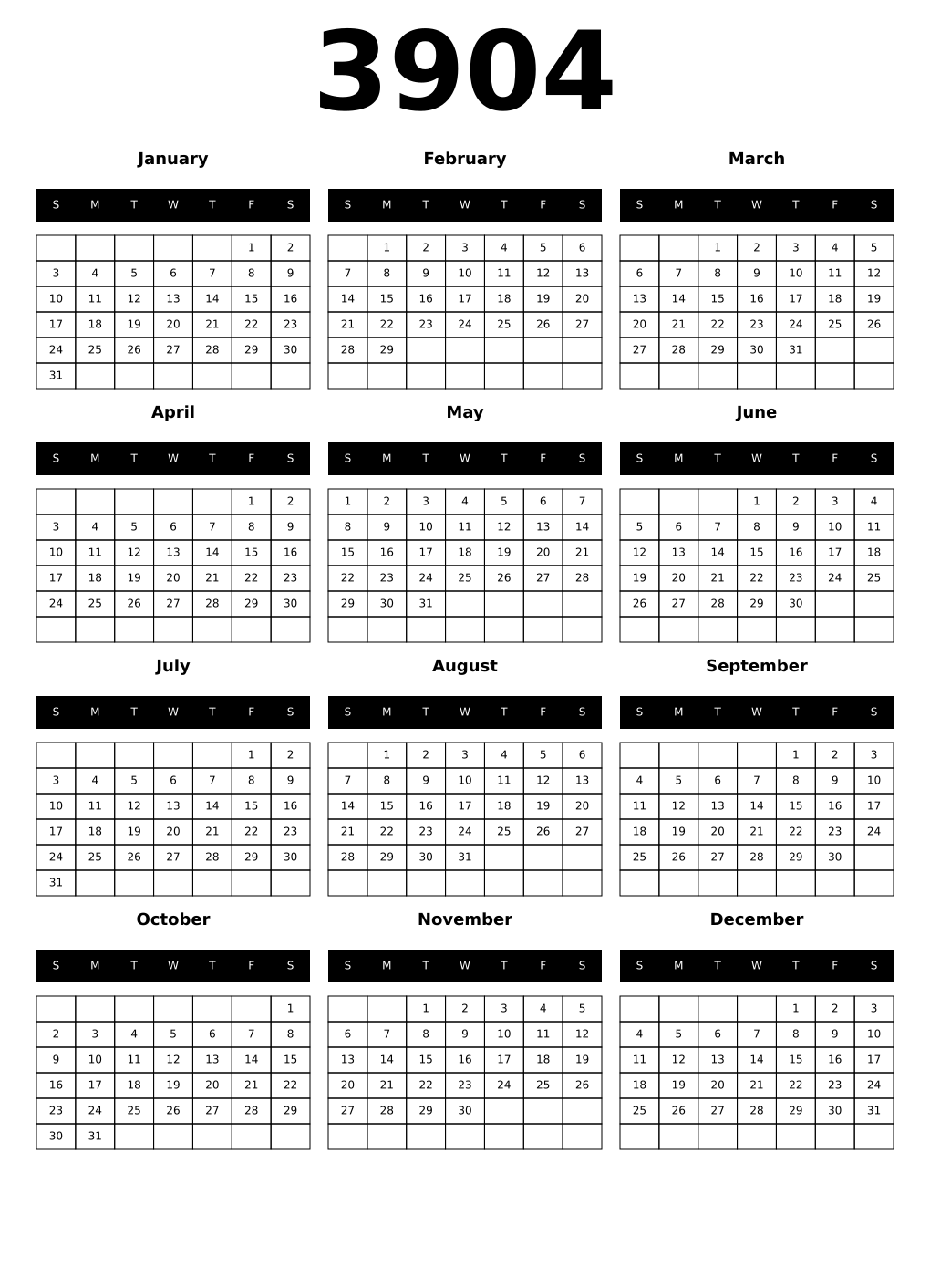 Printable 3904 Calendars