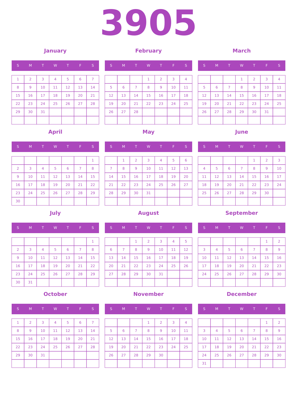 Printable 3905 Calendars