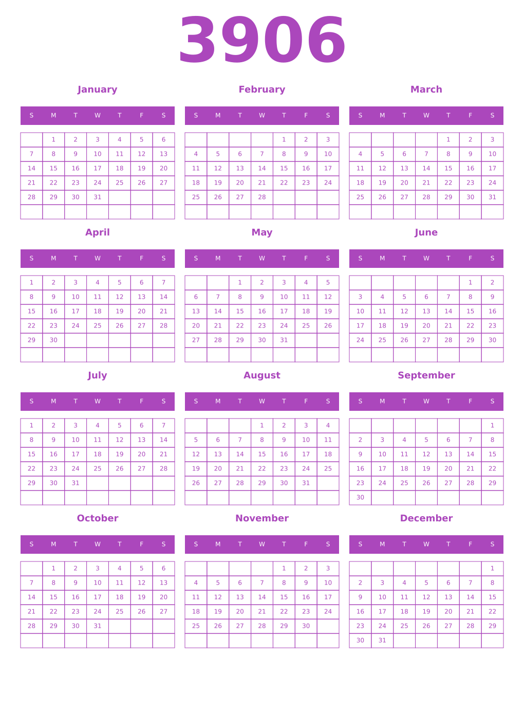 Printable 3906 Calendars