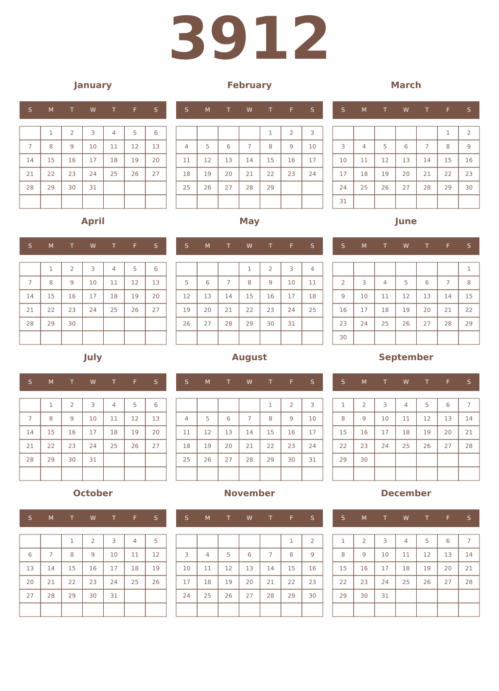 Printable 3912 Year Calendars coffe