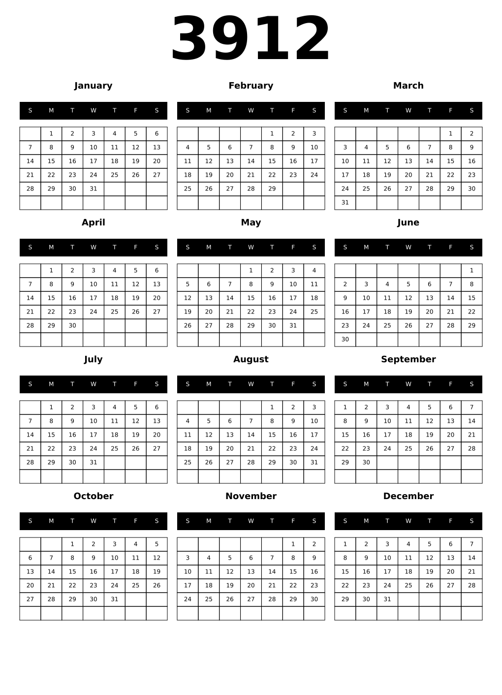 Printable 3912 Calendars