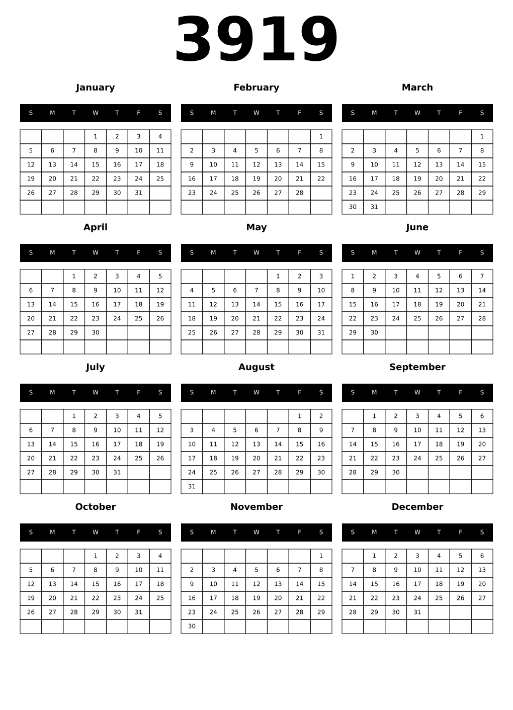 Printable 3919 Calendars