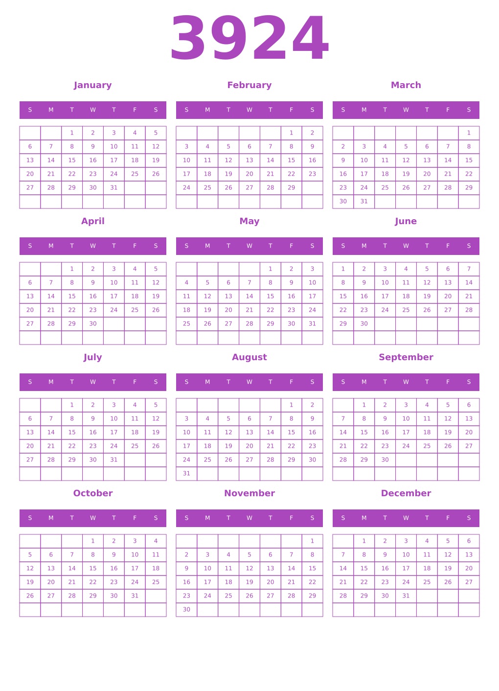 Printable 3924 Calendars
