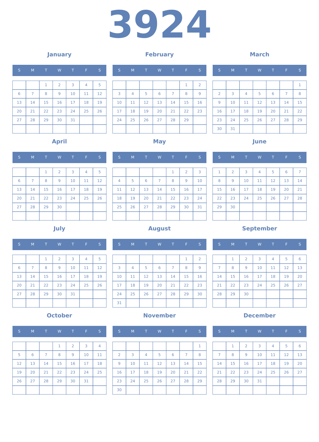 Printable 3924 Year Calendars glaucous