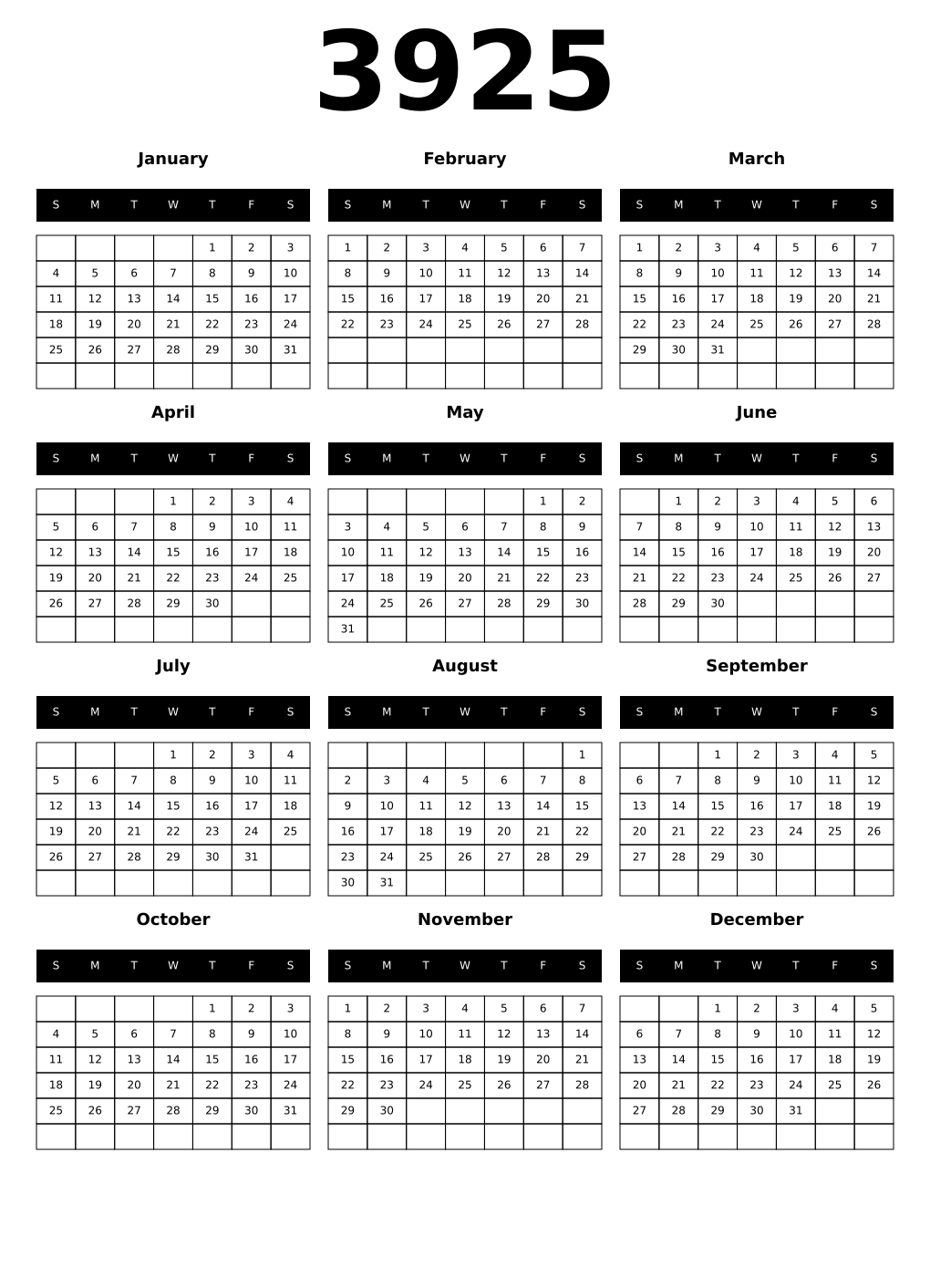 Printable 3925 Calendars