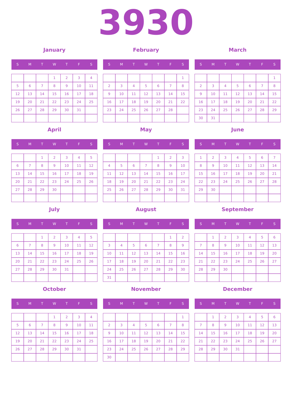 Printable 3930 Calendars