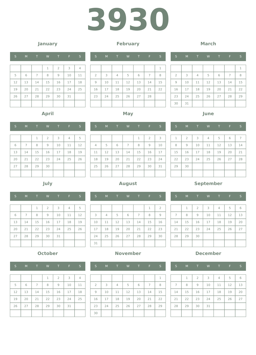 Printable 3930 Year Calendars xanadu