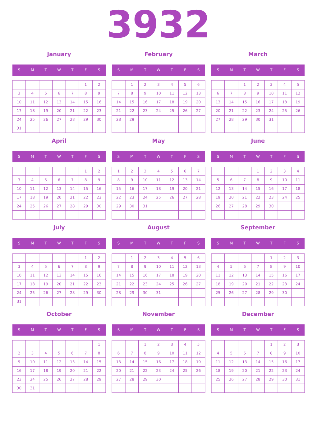 Printable 3932 Calendars
