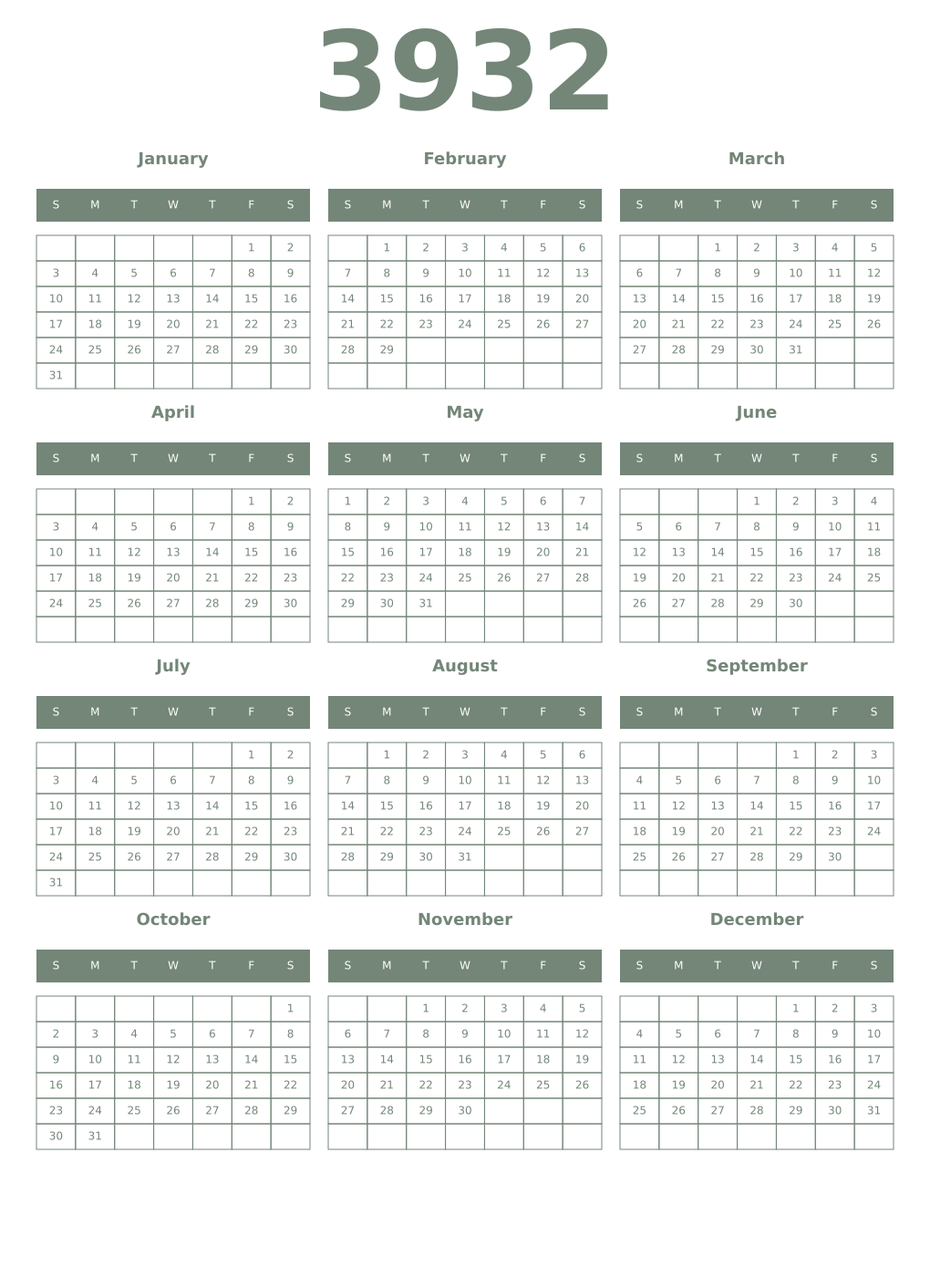 Printable 3932 Year Calendars xanadu
