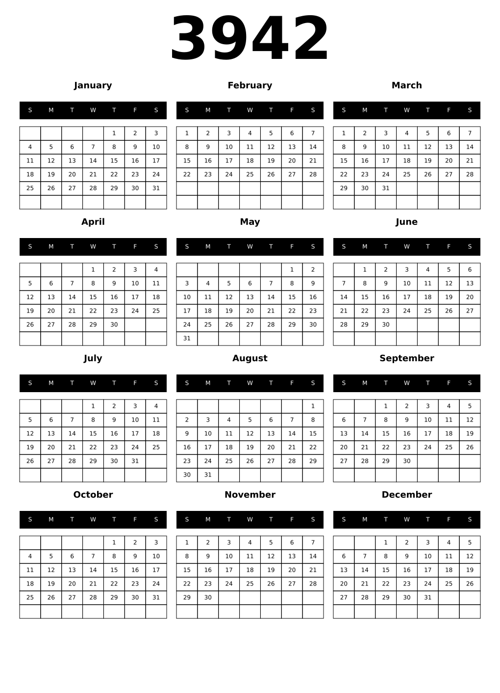 Printable 3942 Calendars
