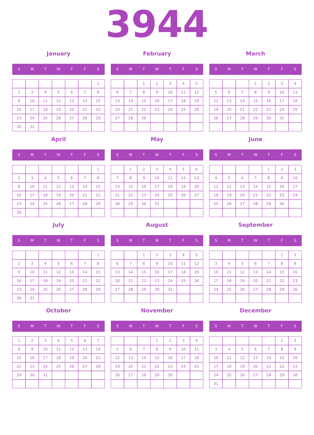 Printable 3944 Calendars
