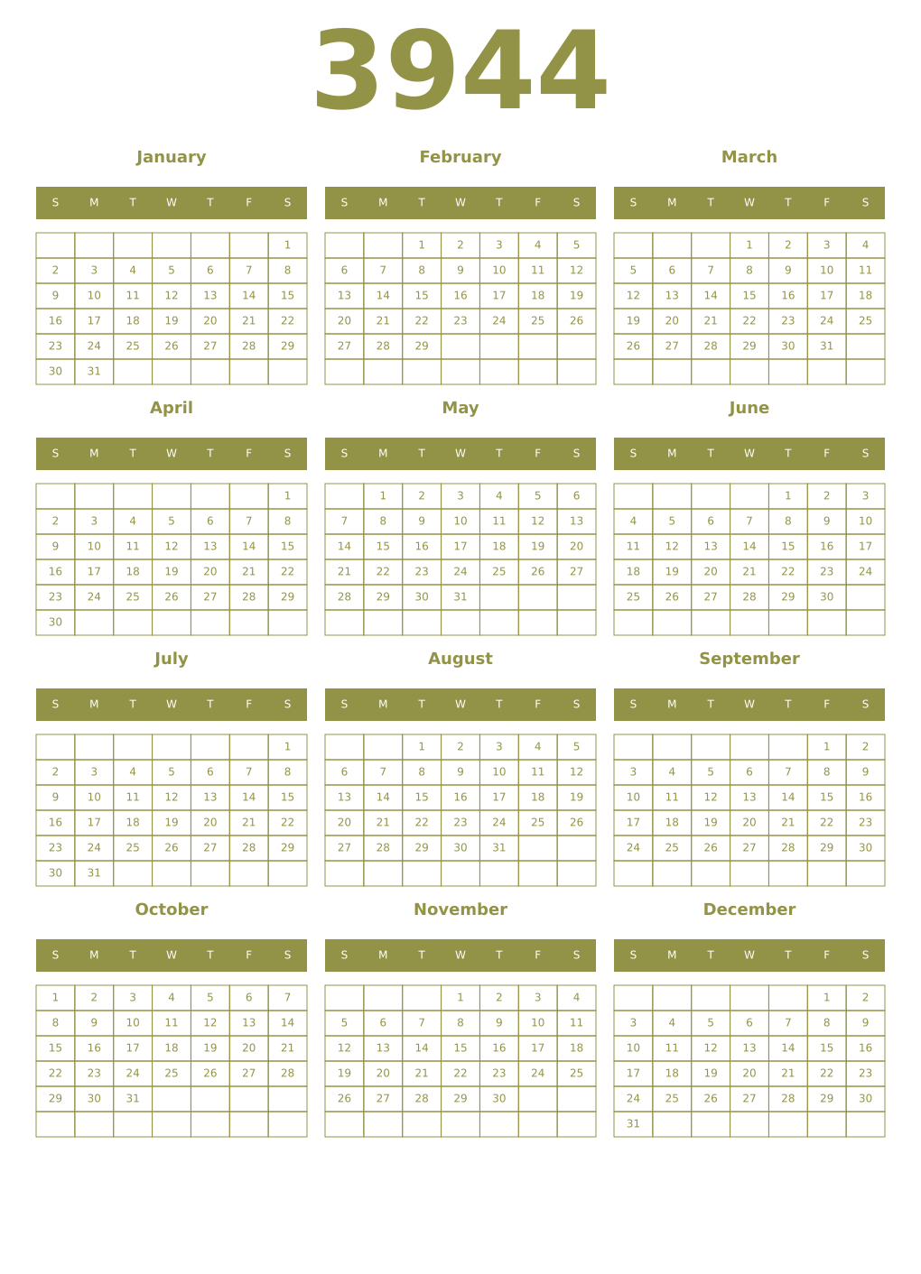Printable 3944 Year Calendars eburnean