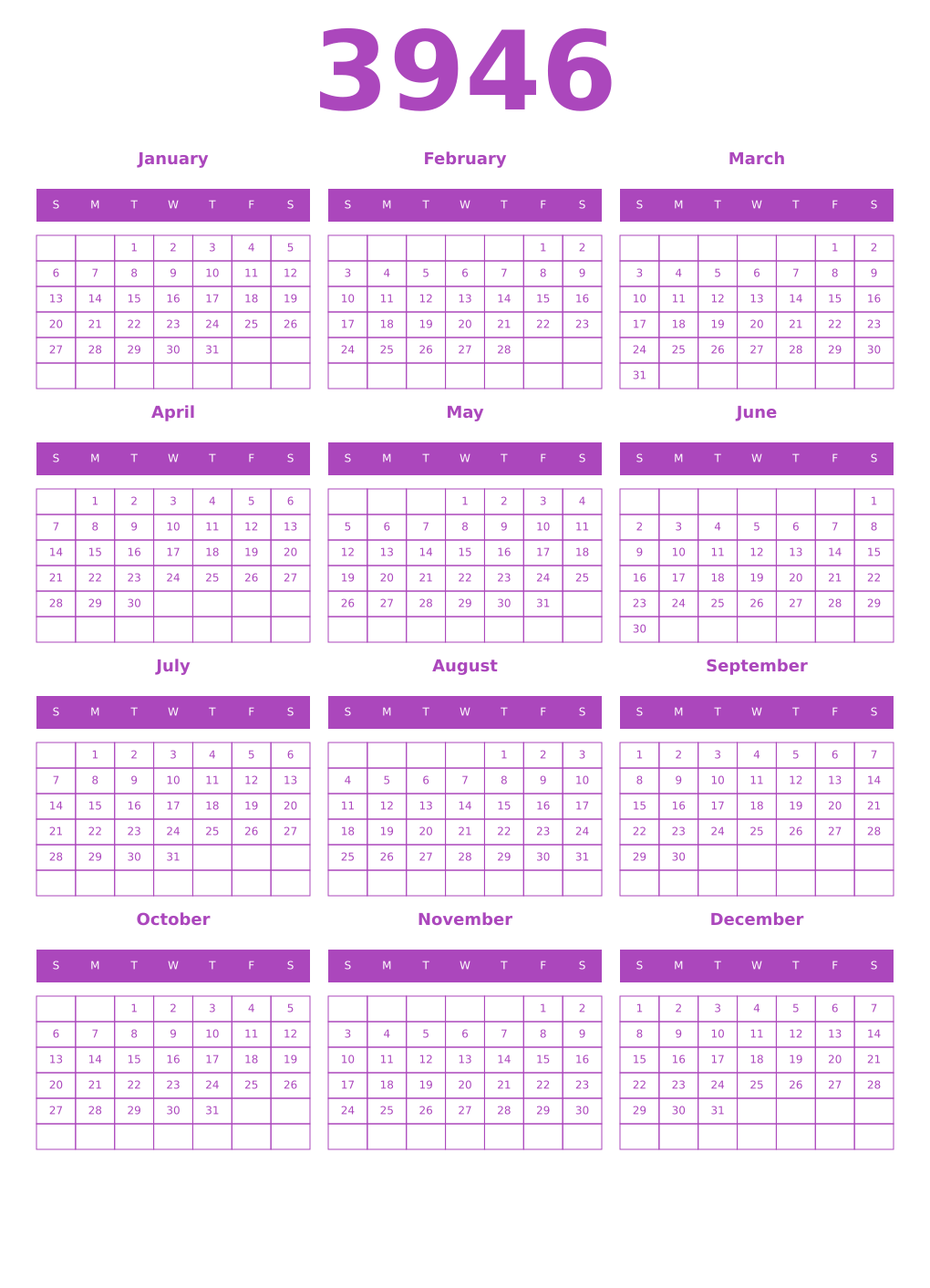 Printable 3946 Calendars