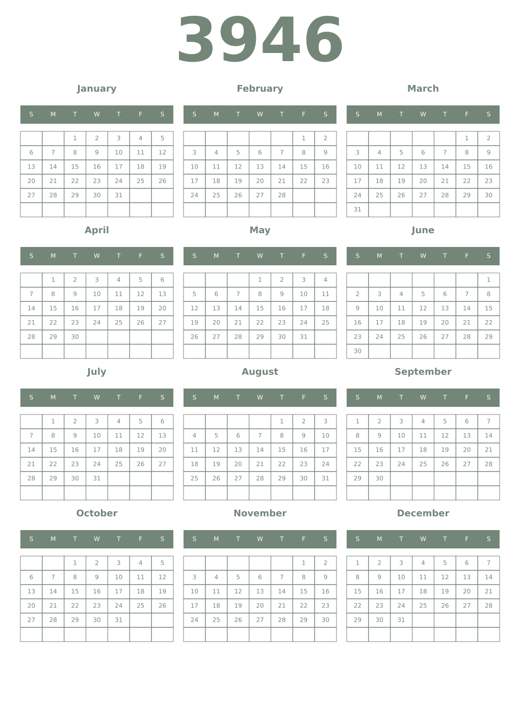 Printable 3946 Year Calendars xanadu