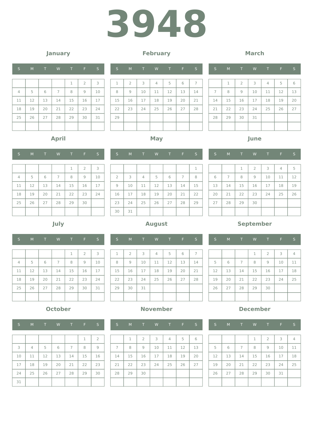 Printable 3948 Year Calendars xanadu