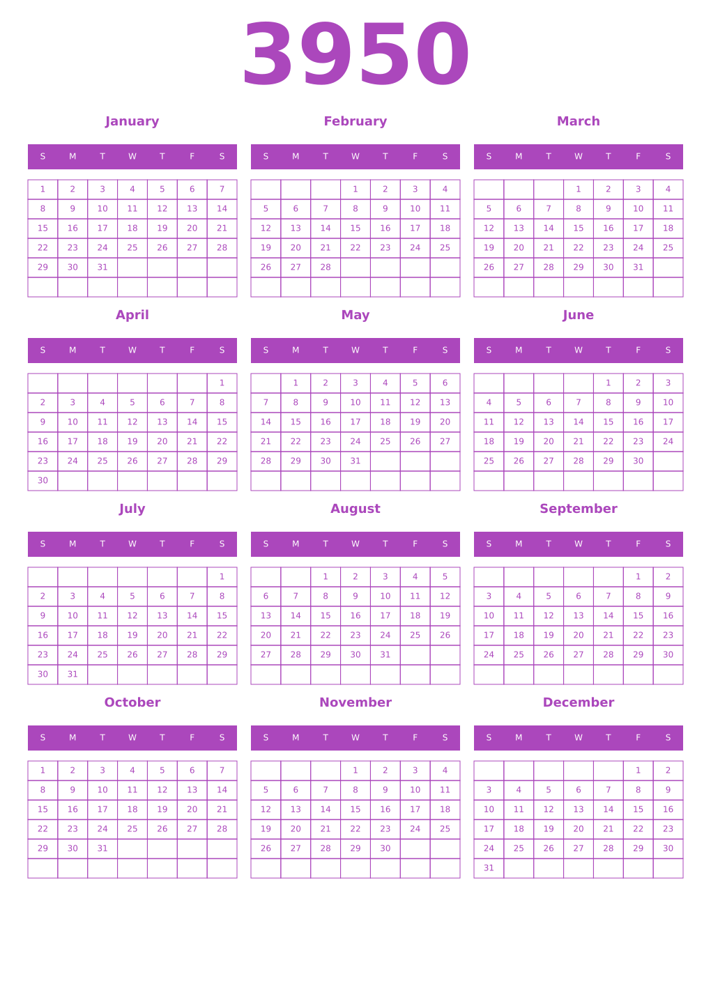 Printable 3950 Calendars