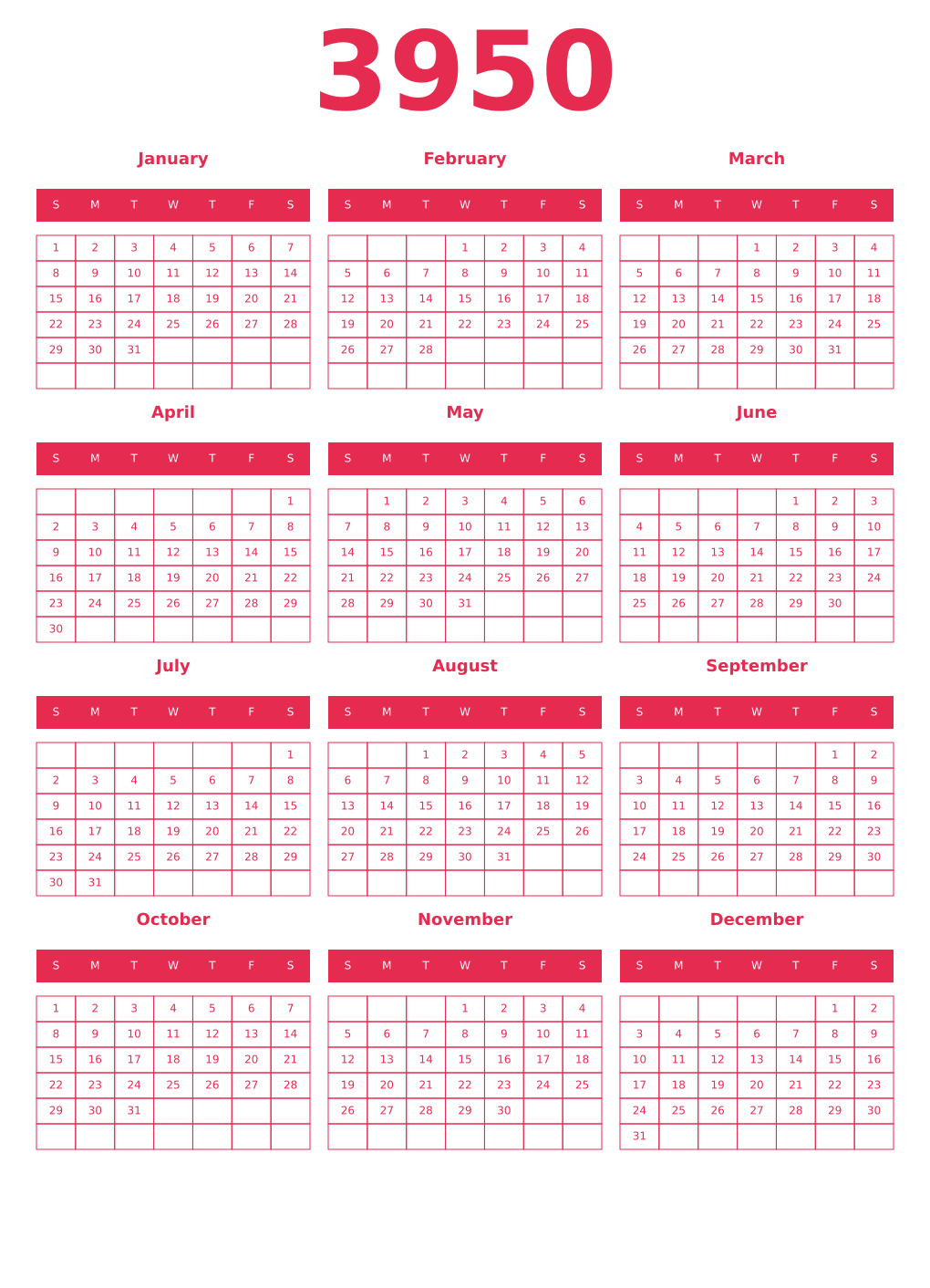 Printable 3950 Year Calendars amaranth