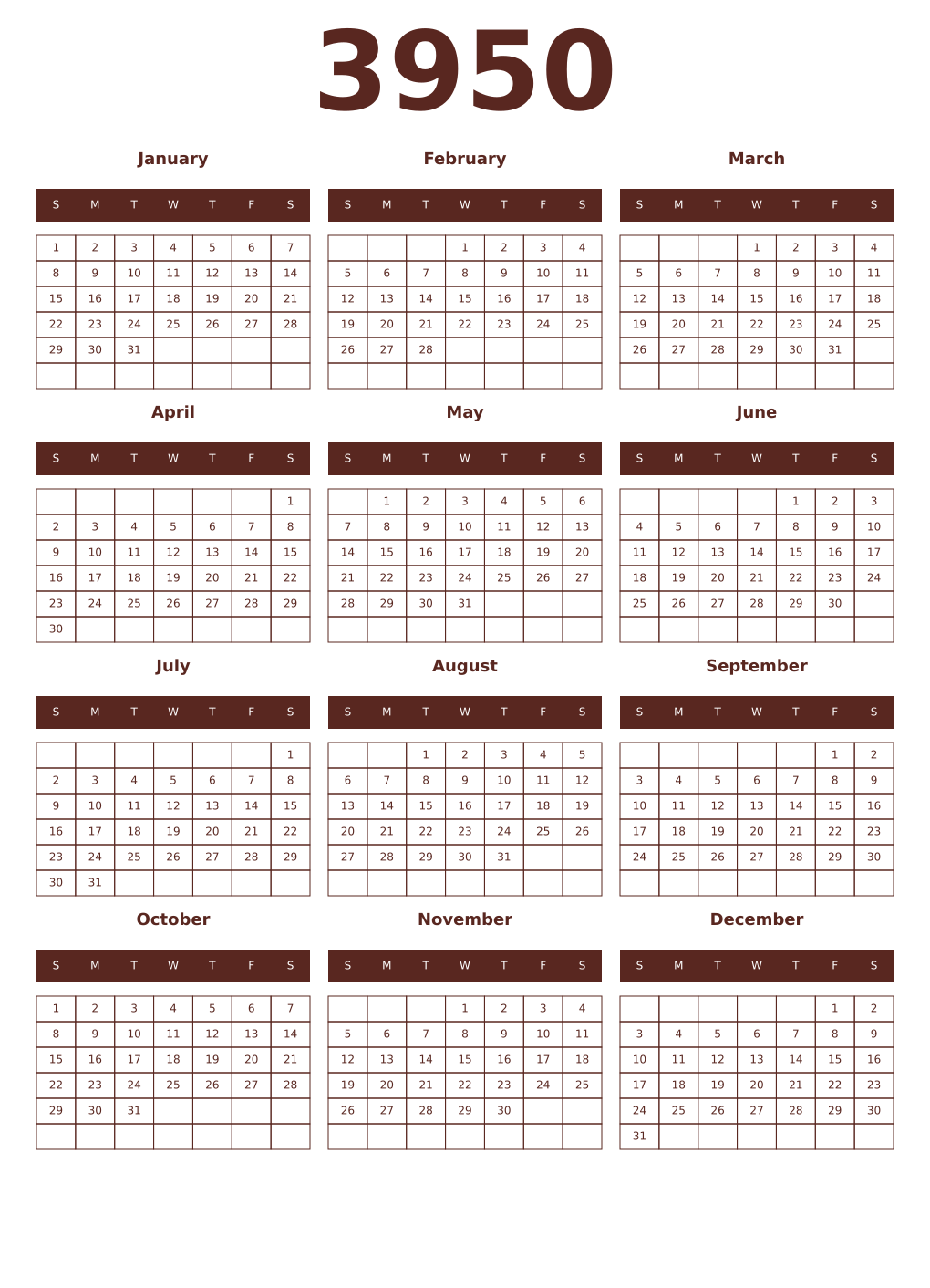 Printable 3950 Year Calendars mortuum