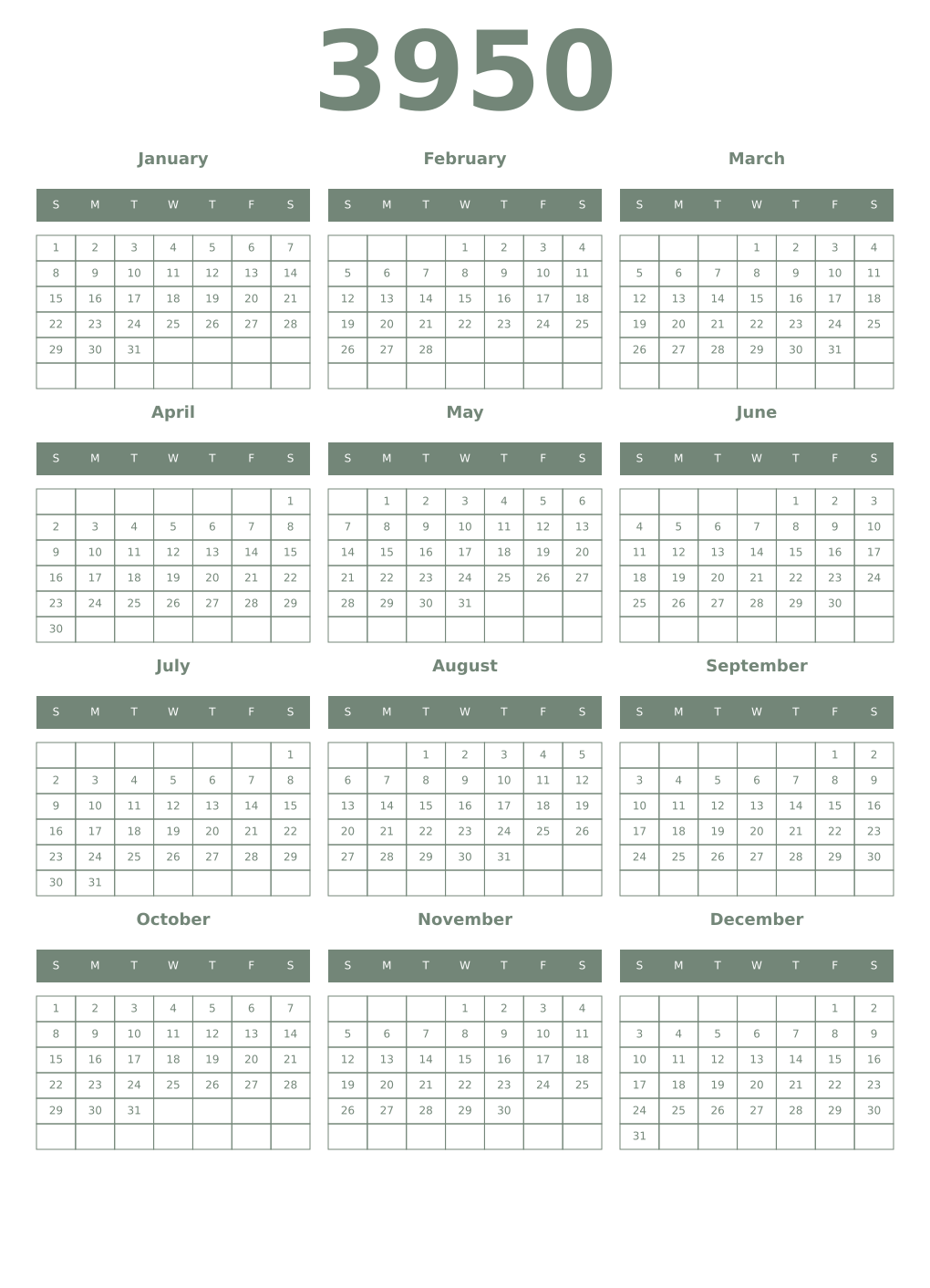 Printable 3950 Year Calendars xanadu
