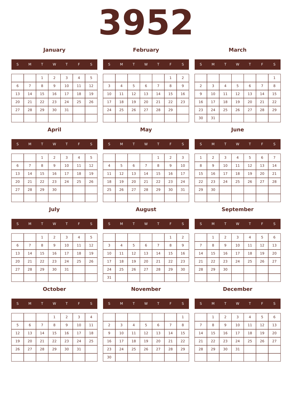 Printable 3952 Year Calendars mortuum