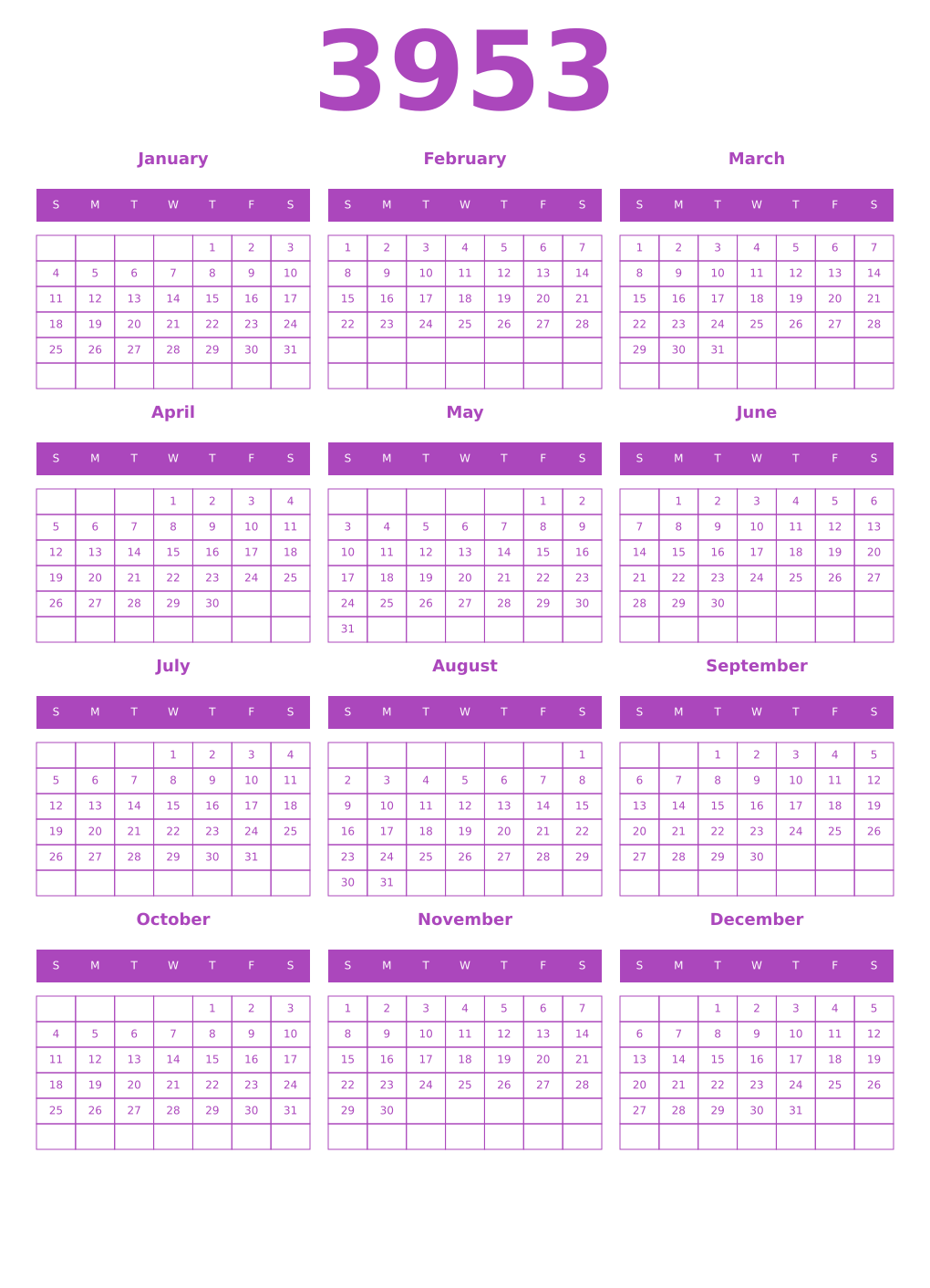 Printable 3953 Calendars