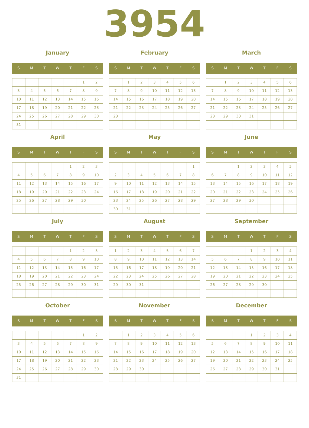 Printable 3954 Year Calendars eburnean