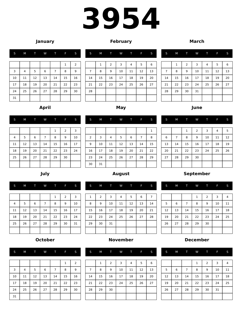 Printable 3954 Calendars