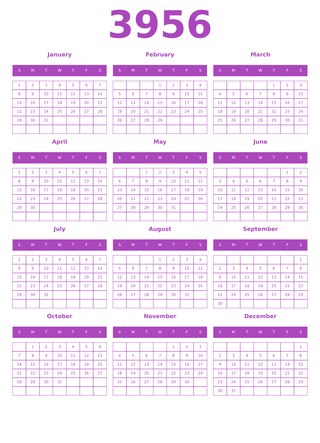 Printable 3956 Calendars