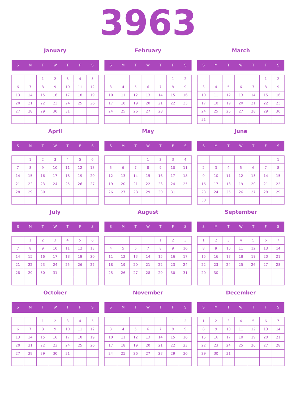 Printable 3963 Calendars
