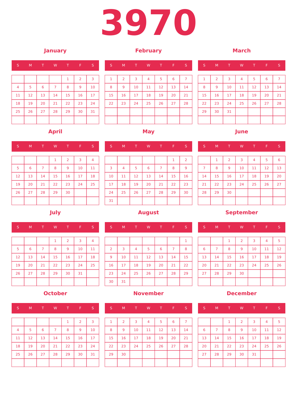 Printable 3970 Year Calendars amaranth