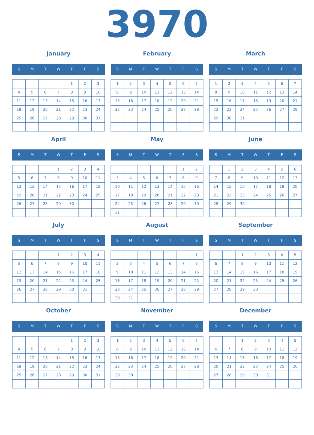 Printable 3970 Year Calendars blue