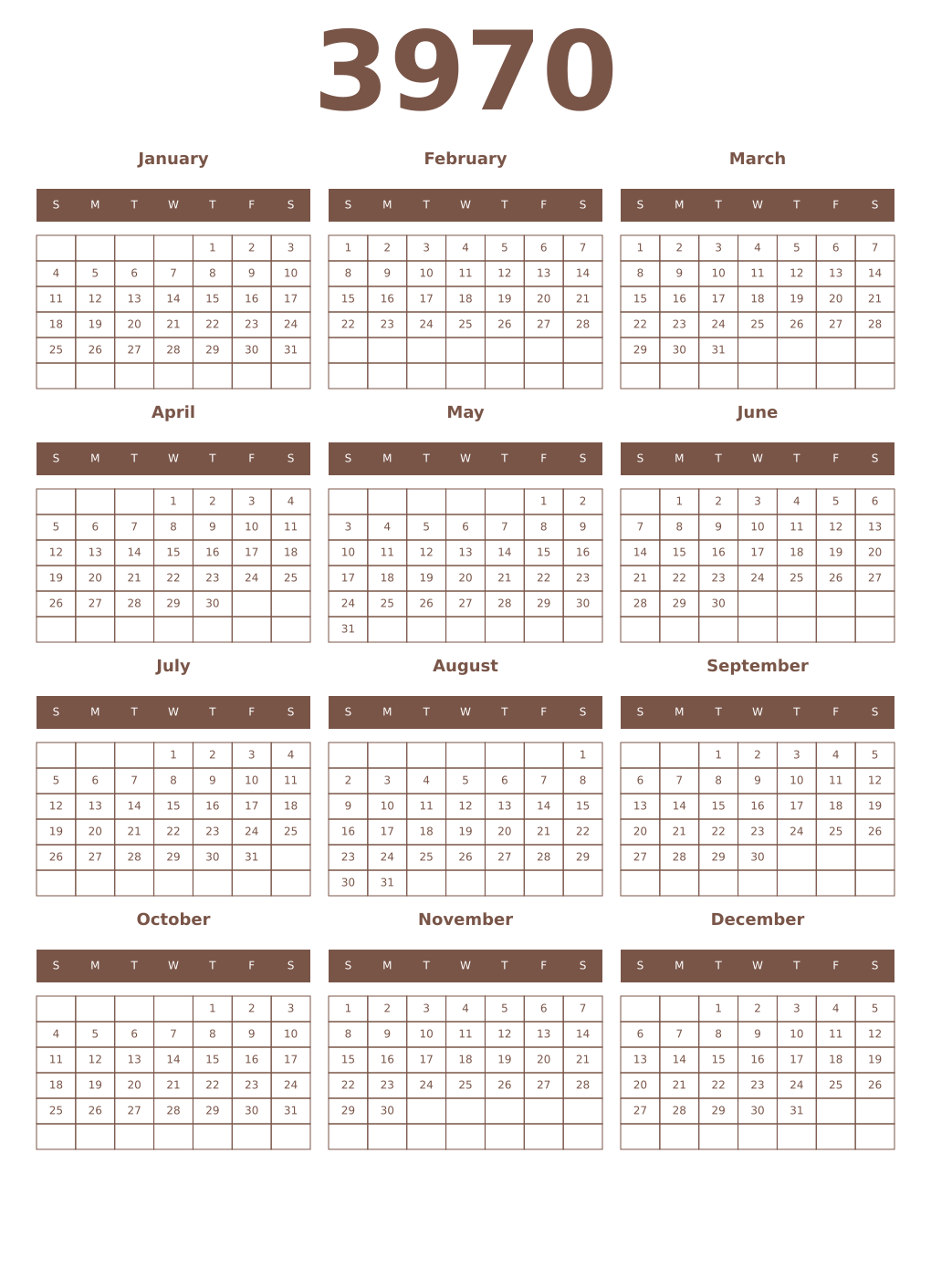 Printable 3970 Year Calendars coffe