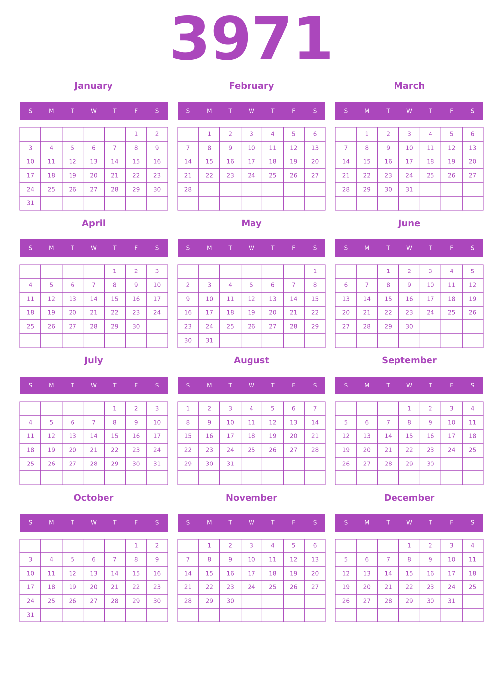 Printable 3971 Calendars