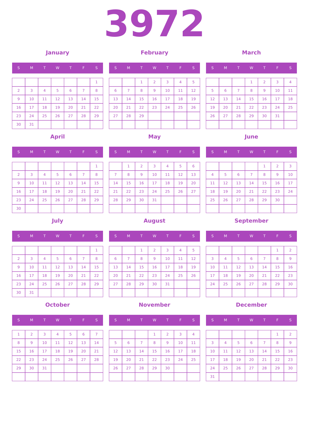 Printable 3972 Calendars