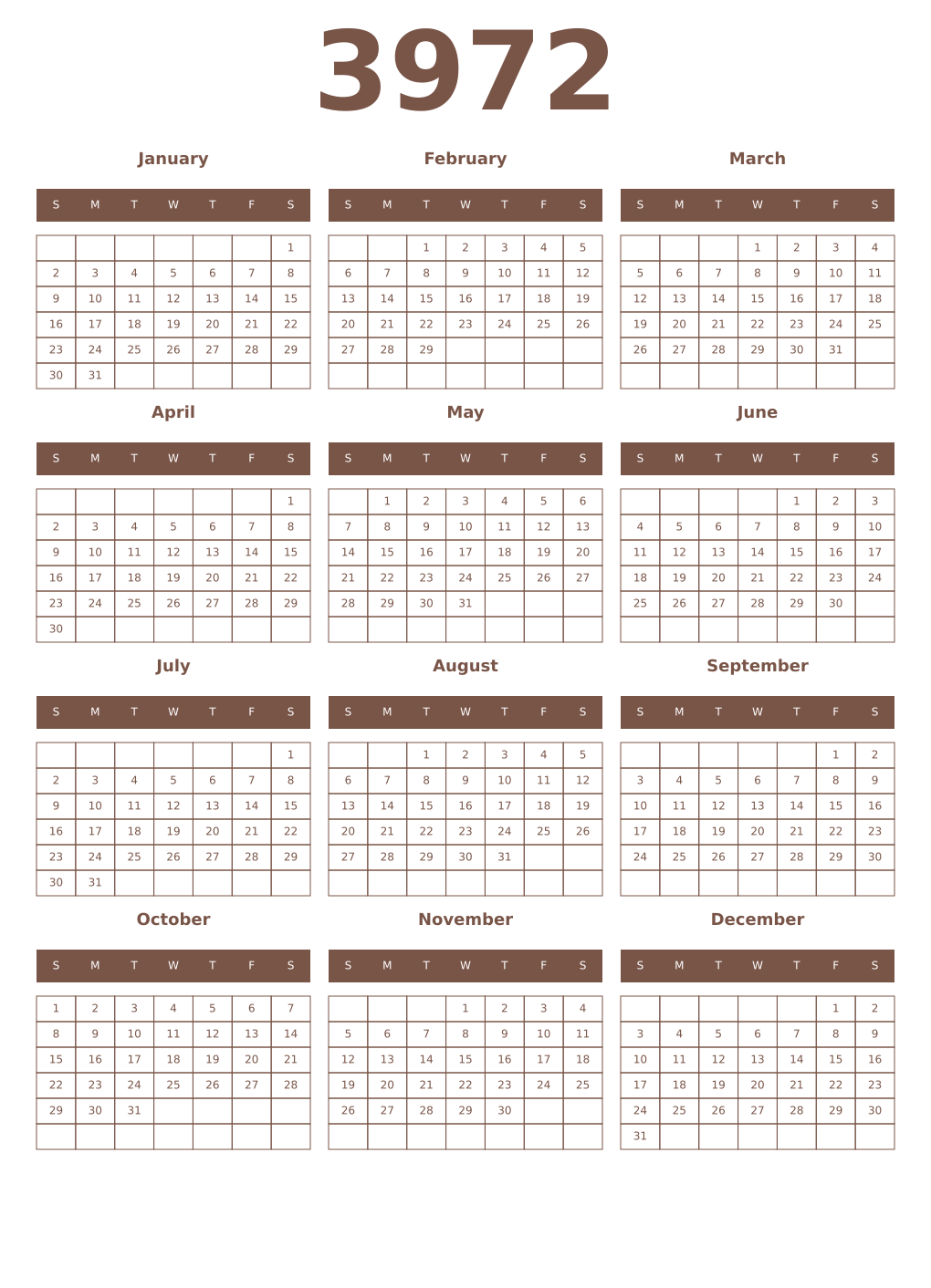 Printable 3972 Year Calendars coffe