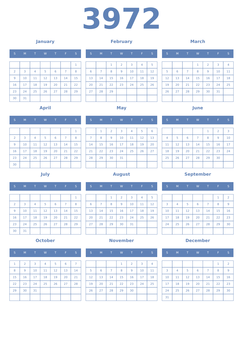 Printable 3972 Year Calendars glaucous