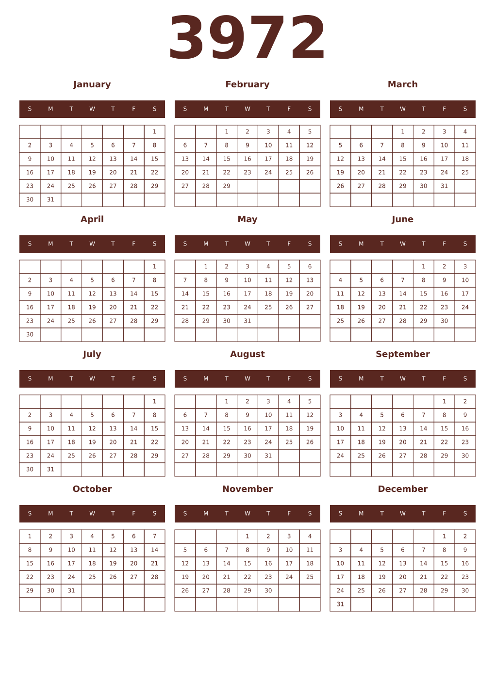 Printable 3972 Year Calendars mortuum