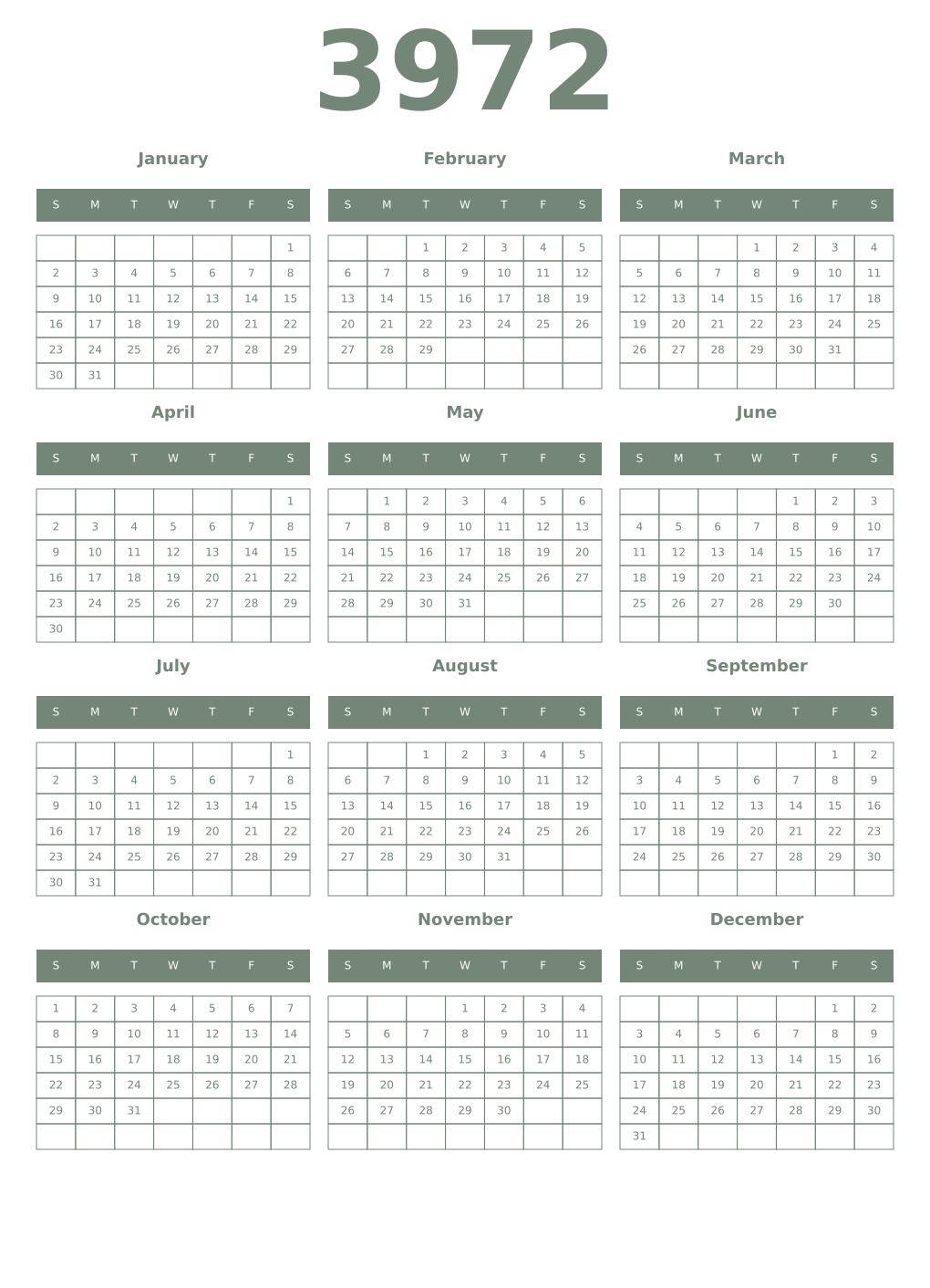 Printable 3972 Year Calendars xanadu