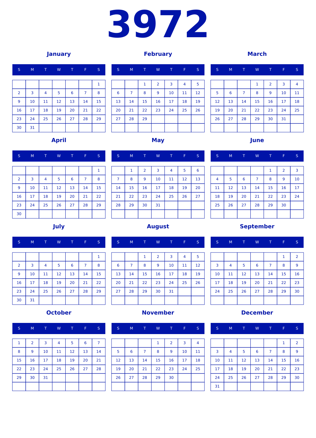 Printable 3972 Year Calendars zaffre