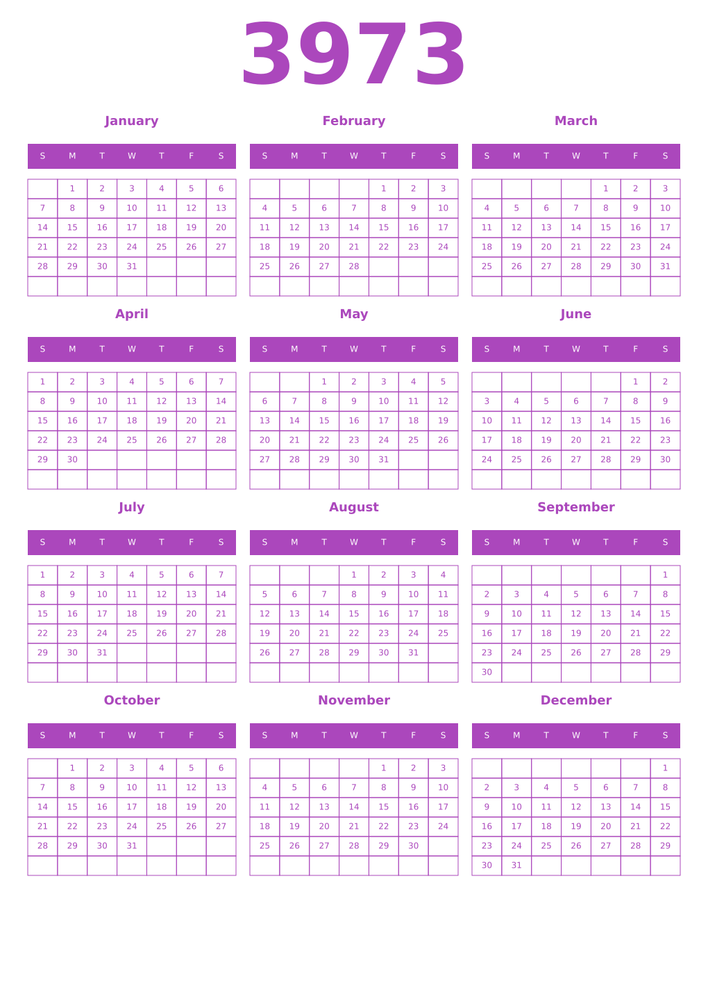 Printable 3973 Calendars