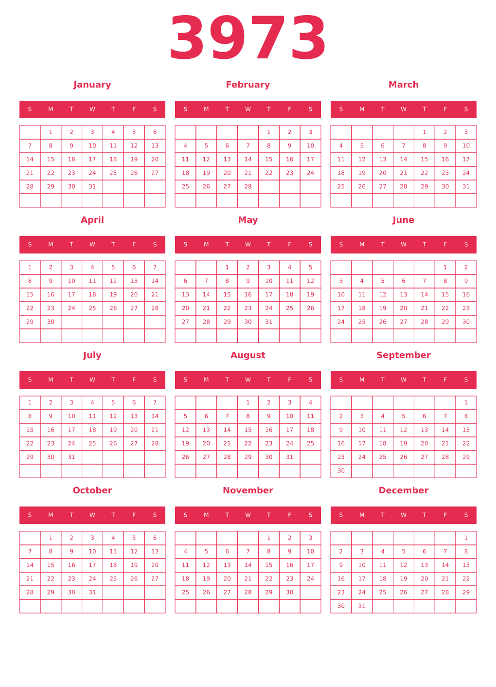Printable 3973 Year Calendars amaranth