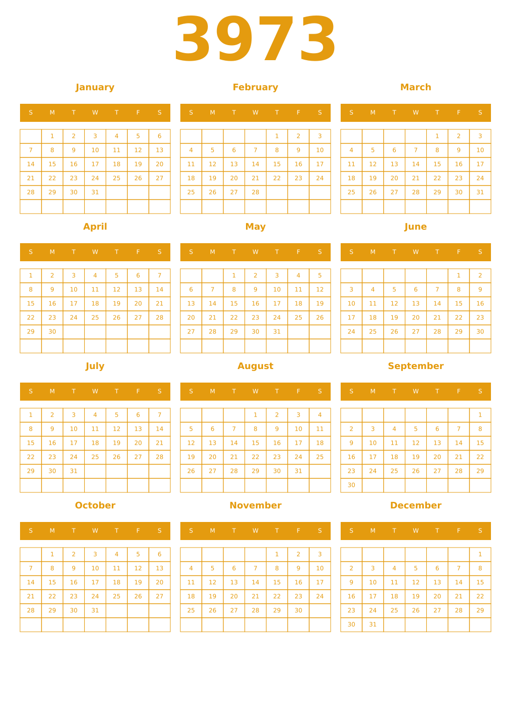 Printable 3973 Year Calendars gamboge