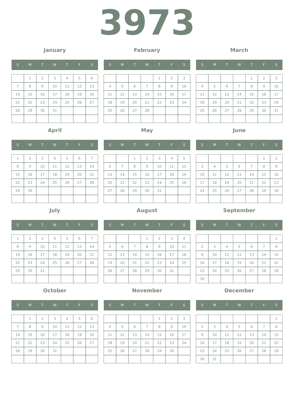 Printable 3973 Year Calendars xanadu