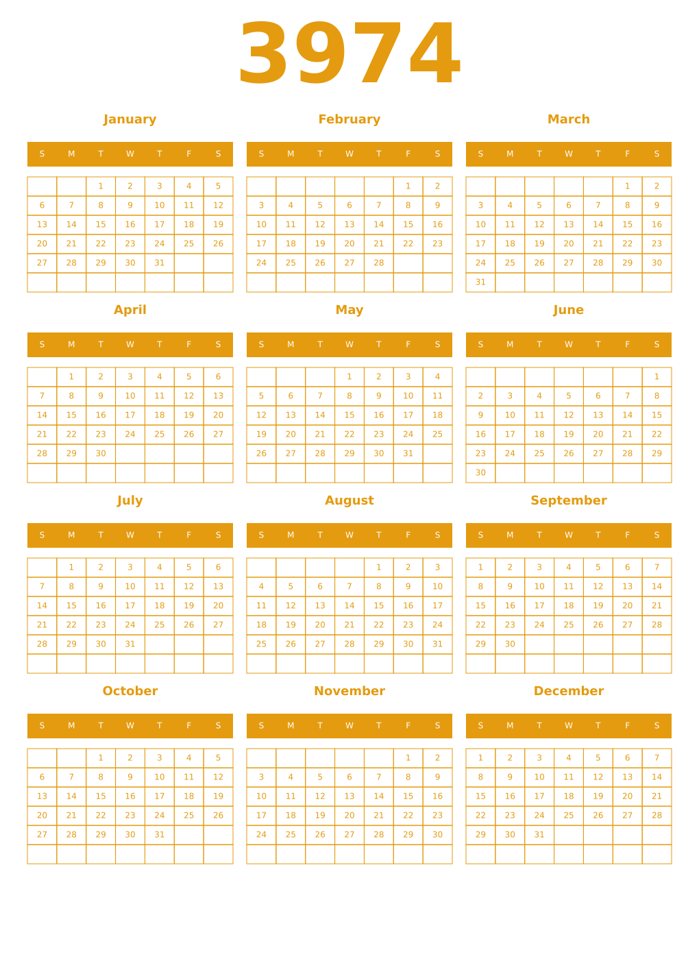 Printable 3974 Year Calendars gamboge