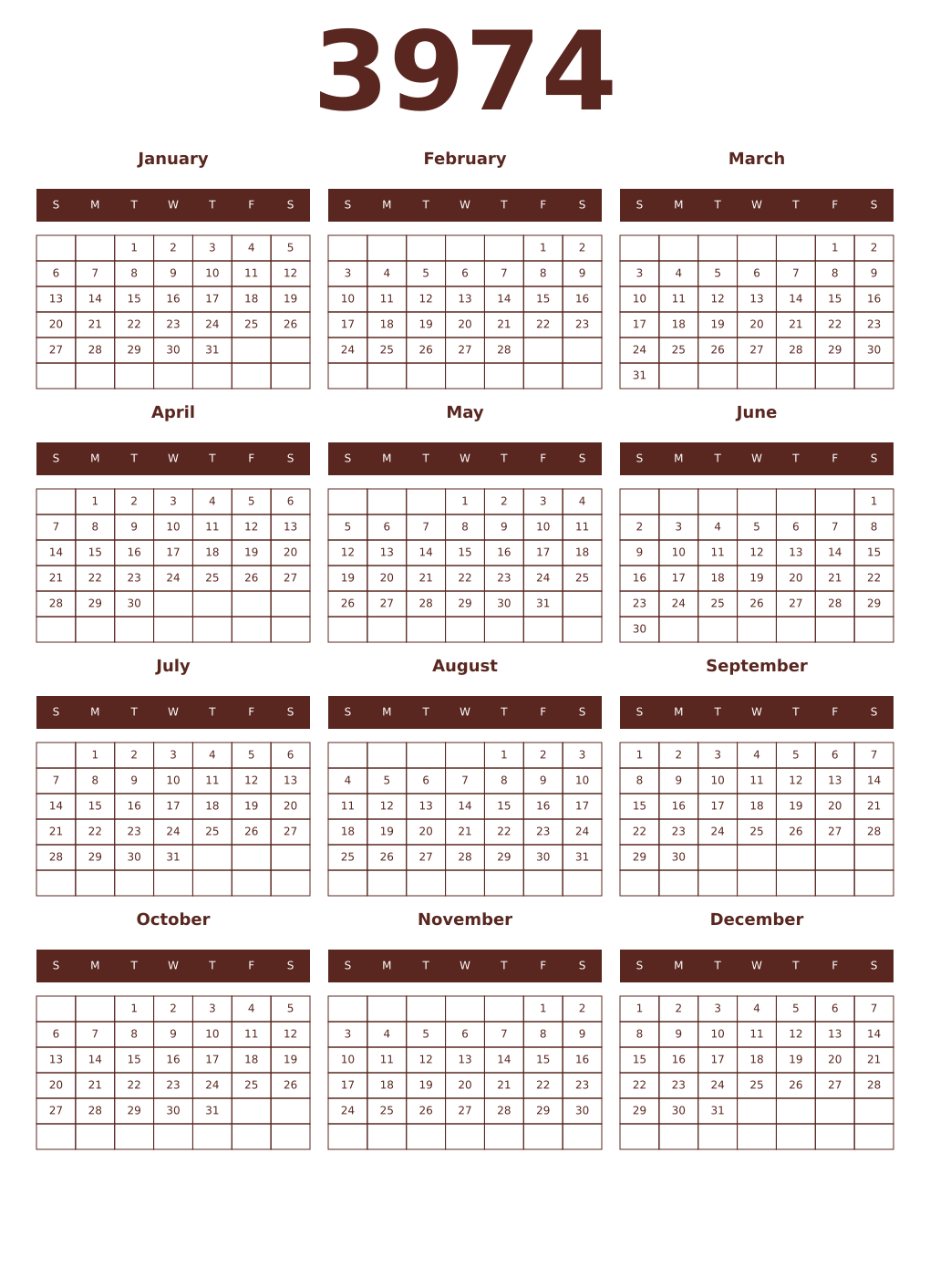 Printable 3974 Year Calendars mortuum