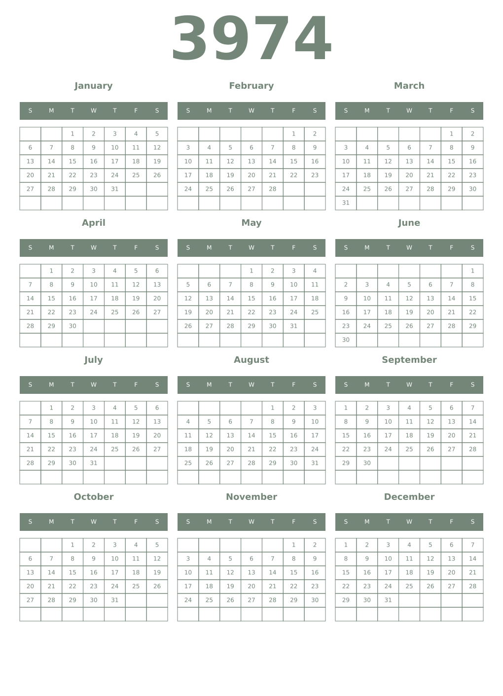 Printable 3974 Year Calendars xanadu