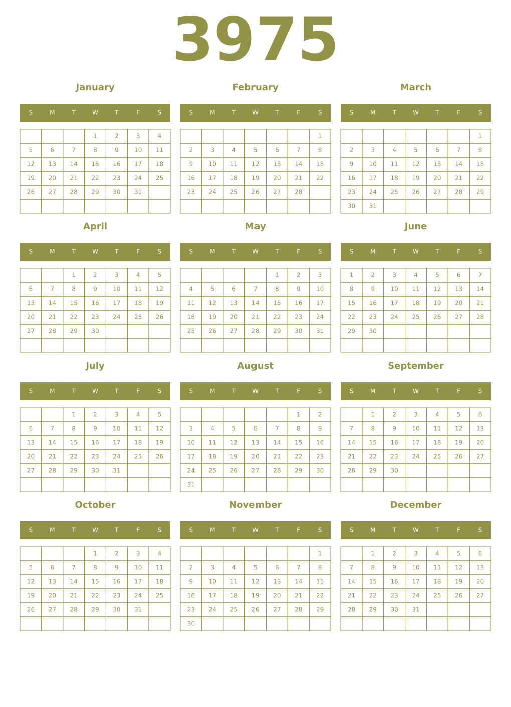 Printable 3975 Year Calendars eburnean