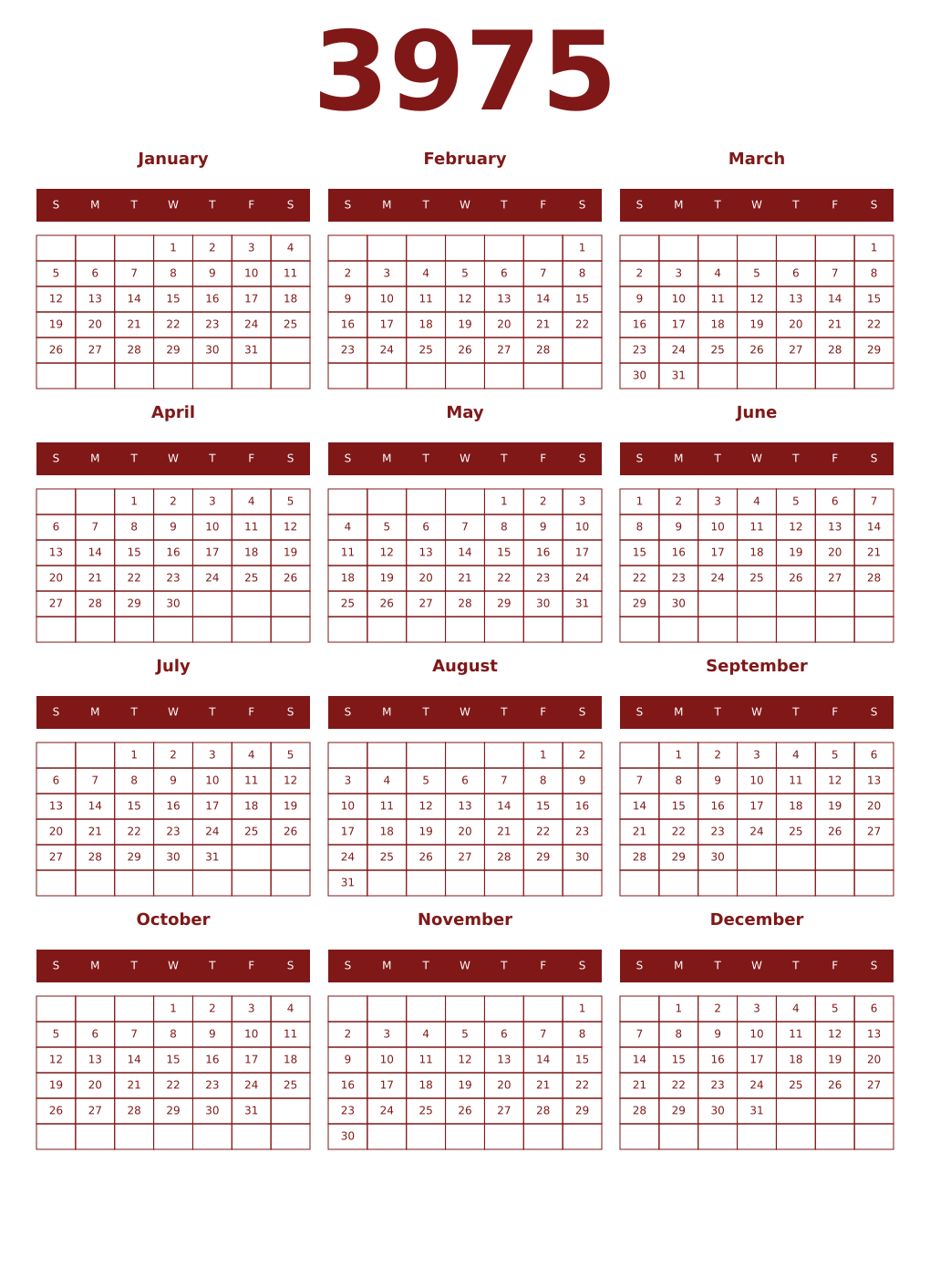 Printable 3975 Year Calendars falu